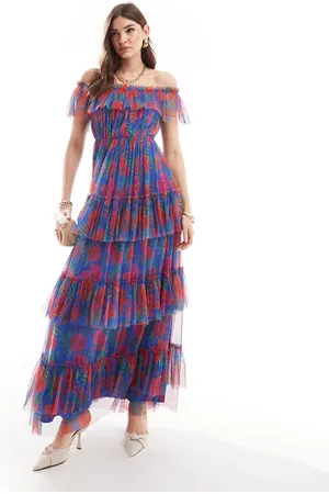 ANAYA Bardot ruffle maxi dress in tropical floral