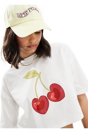 Miss Selfridge Graphic cherry print cropped t shirt in