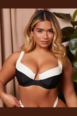 Wolf & Whistle X Natalie Gessey Fuller Bust underwire bikini top in and white with contrast detail
