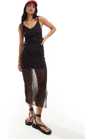 New Look Mesh strappy midi dress in cherry