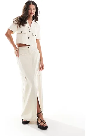 JDY Utility column maxi skirt co-ord in beige