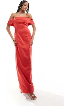 ANAYA Bardot satin maxi dress in