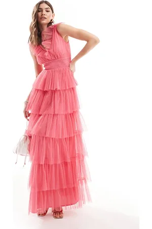 ANAYA Ruffle tiered maxi dress in hot