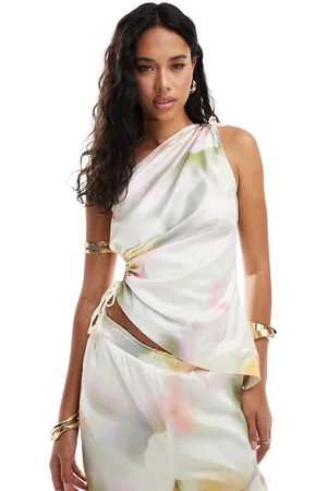 Style Cheat Cowl front cami top in pastel marble print co-ord