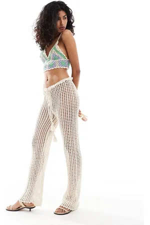 MANGO Crochet tie wast beach trousers in