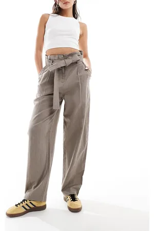 & OTHER STORIES & linen blend paper bag waist trousers in taupe