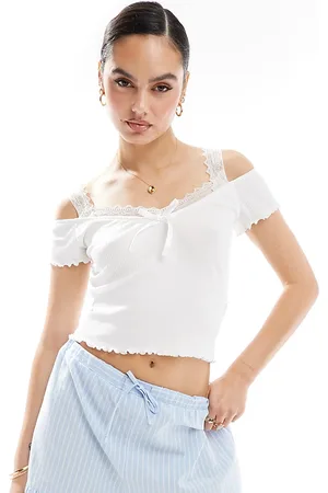 Miss Selfridge Lace insert short sleeve top in