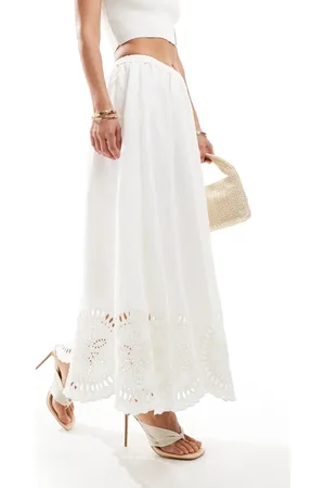 & OTHER STORIES & linen maxi skirt with volume hem and embrioderd broderie in
