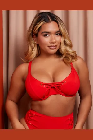 Wolf & Whistle X Natalie Gessey Fuller Bust underwire bikini top in with tie detail
