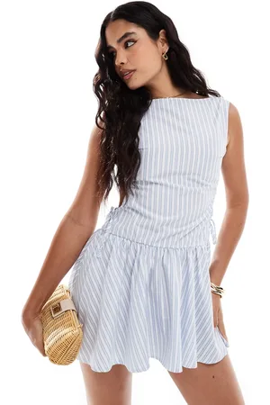 COLLUSION Poplin slash neck mini dress in stripe