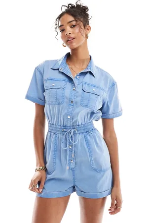 Miss Selfridge Acid wash utility playsuit in