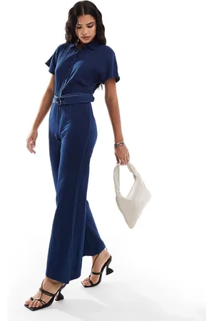 MANGO Belted shorts sleeve jumpsuit in dark