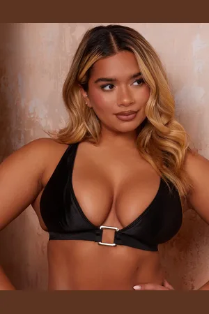 Wolf & Whistle X Natalie Gessey Fuller Bust gold trim detail bikini top in