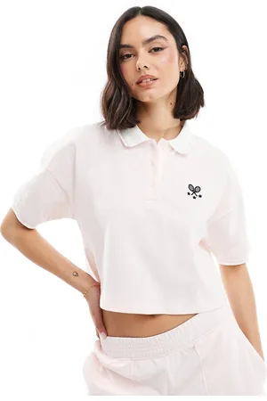 Miss Selfridge Short sleeve cropped tennis polo top co-ord in pink