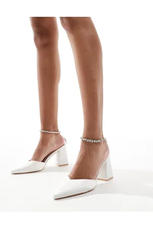 Be Mine Bridal Nella embellished ankle strap block heeled shoes in ivory