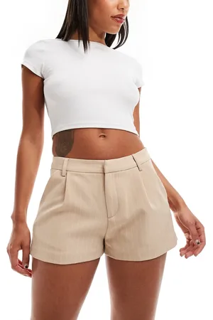 Miss Selfridge Tailored boxy hot pant in beige pinstripe