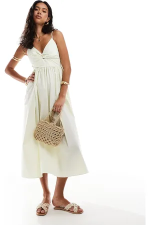 River Island Fine stripe poplin midi dress in bright