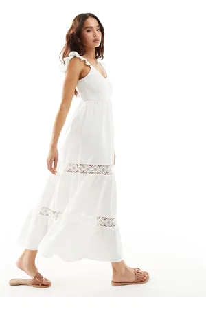 New Look Shirred top tiered midi dress in