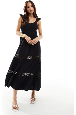 New Look Shirred top tiered midi dress in