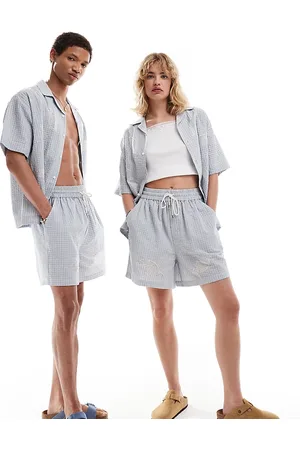 Reclaimed Unisex relaxed boxer short with embroidery in check co-ord