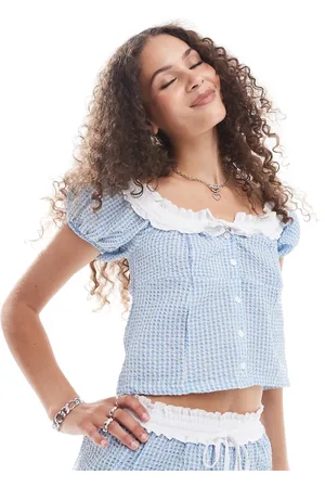 Reclaimed Off the shoulder top in gingham