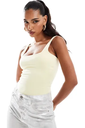 ASOS Scoop neck double layer cotton bodysuit in lemon