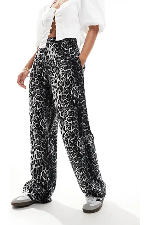 ASOS Relaxed pull on trousers in mono animal print