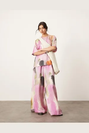 ASOS Super wide leg drawstring waist co-ord in bold watercolour