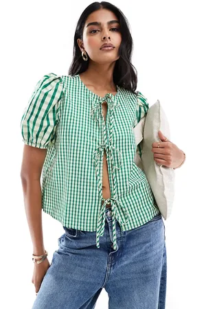 ONLY Gingham front tie detail top in