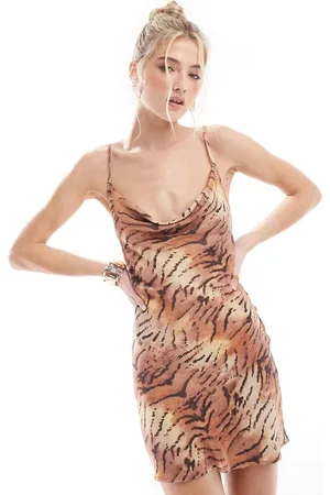 Pull&Bear Cowl neck mini dress in animal print