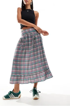 Reclaimed Cowgirl midi skirt with drop waist in gingham