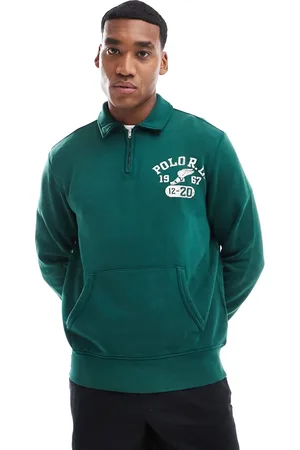 Ralph Lauren Retro sports logo half zip rugby sweatshirt in dark