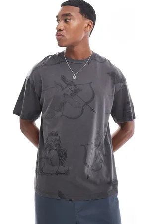 ADPT. Oversized t-shirt with all over angel print in acid wash