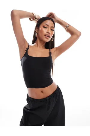 Kaiia Slinky bow detail square neck cami top in