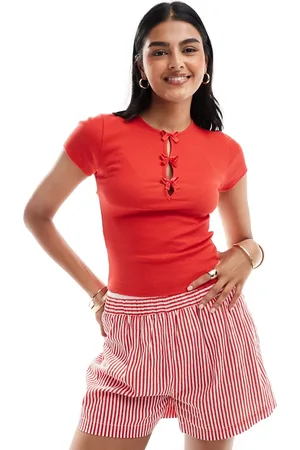 Miss Selfridge Bow detail short sleeve top in