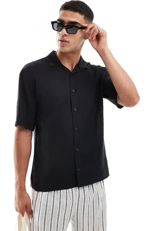 Threadbare Linen mix revere collar shirt in
