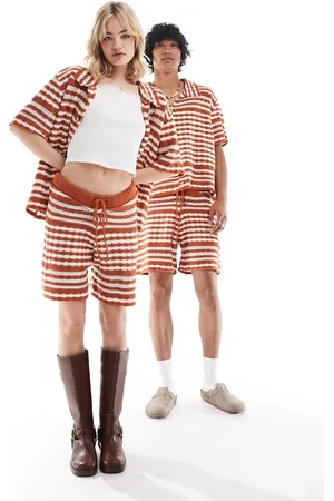 Reclaimed Unisex knitted shorts in stripe crochet