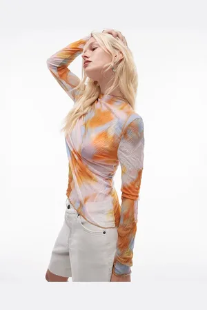 Topshop Abstract floral crinkle long sleeve top in