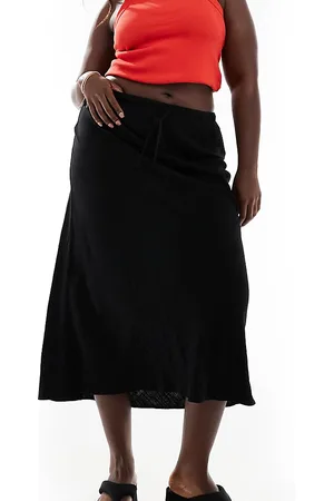 ASOS ASOS DESIGN Curve linen look tie waist bias midi skirt in