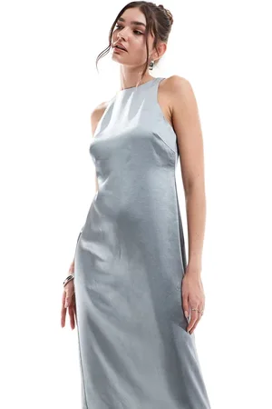4th & Reckless Satin racer neck maxi dress in steel grey