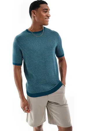 Threadbare Knitted geo print t-shirt in & ecru