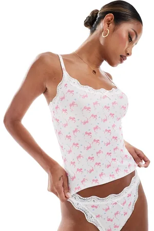 ASOS Cassie rib vest and brief set in bow & ditsy print