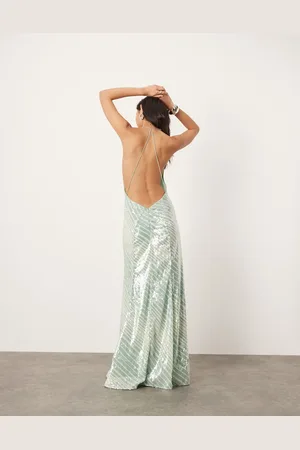 ASOS Allover sequin deep cowl neck maxi dress in mint stripe print