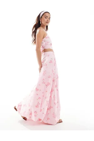 ASOS Bubble hem co-ord maxi skirt in pink floral print