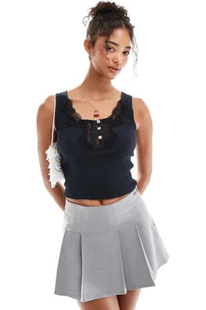 Miss Selfridge Sleeveless top with lace and button detail in