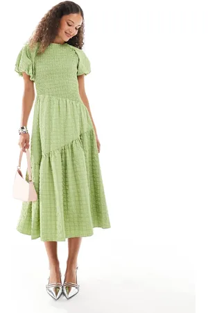 Ghospell Lia textured asymmetric midi dress in apple
