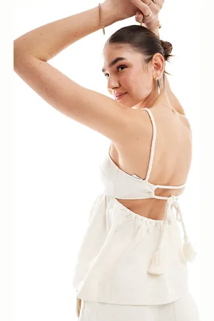 & OTHER STORIES & co-ord strappy raw hem cut out back top in textured jacquard