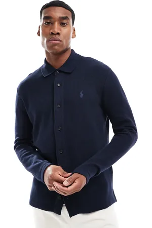 Ralph Lauren Tonal icon logo long sleeve button through cotton knit polo in