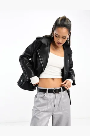 River Island Faux leather oversized biker jacket in