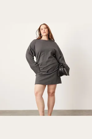ASOS Curve premium jersey long sleeve mini dress in charcoal
